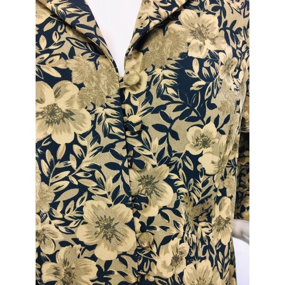 Vintage 80s 90s Floral Black Brown Button-Up Business Blazer Jacket Size 14 - Picture 7 of 8